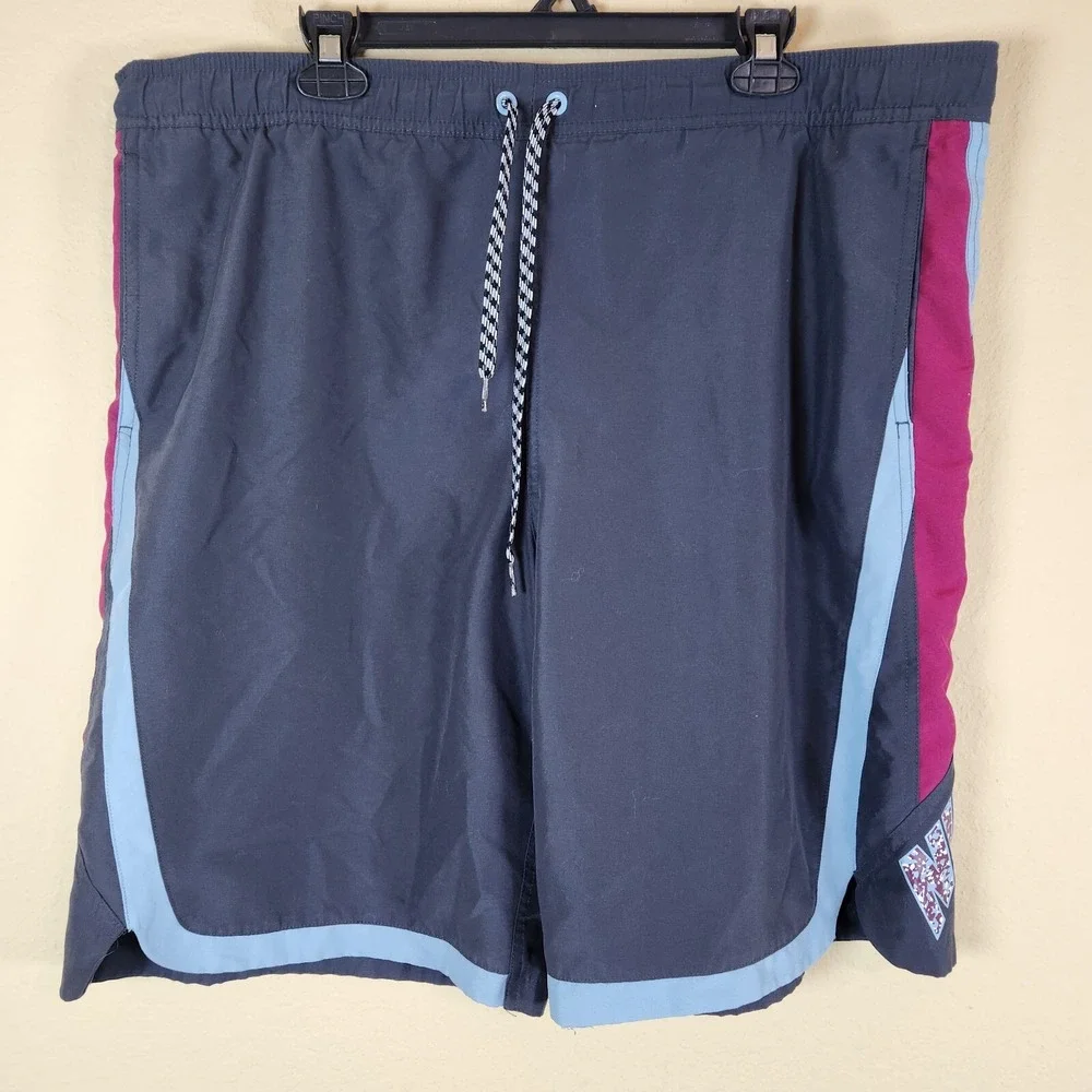 Nike Mens Large Colorblock Swim Trunks Navy Blue Magenta Board Shorts Logo L